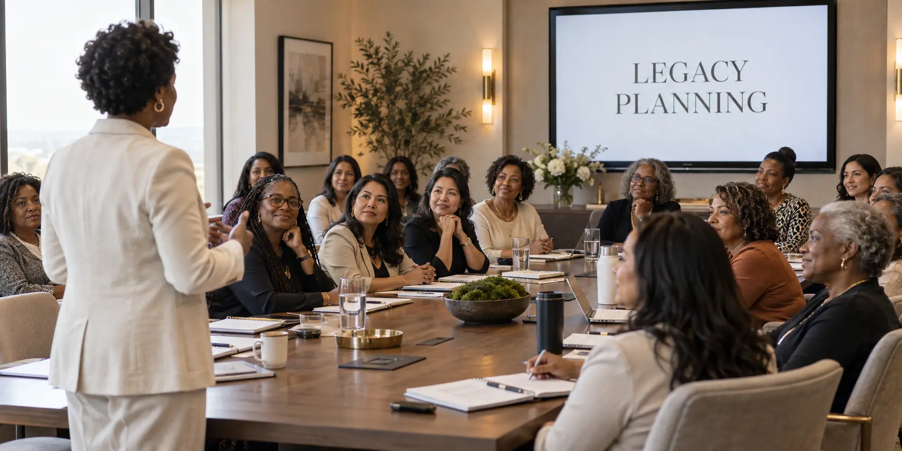 Illustrative image of a facilitator discussing legacy planning with women in a workshop